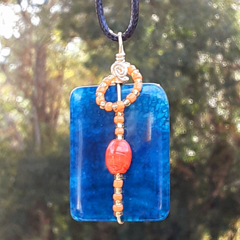 SOLD SALE!!! Boho Blue Fire Agate Crystal Pendant Necklace
